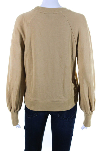 Who What Wear Womens Side Button Ruched Crew Neck Sweatshirt Beige Size Medium