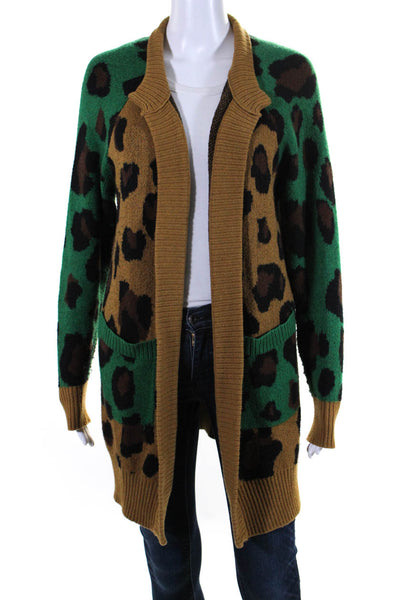 Who What Wear Womens Color Block Leopard Print Cardigan Brown Green Size Small