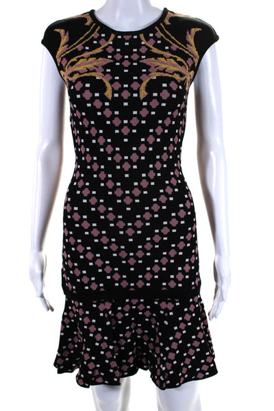 Hale Bob Womens Black Printed Crew Neck Cap Sleeve Shift Dress Size XS