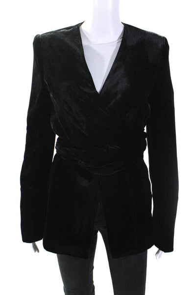 Massimo Dutti Womens Velvet V-Neck Long Sleeve Wrap Blazer Black Size 4