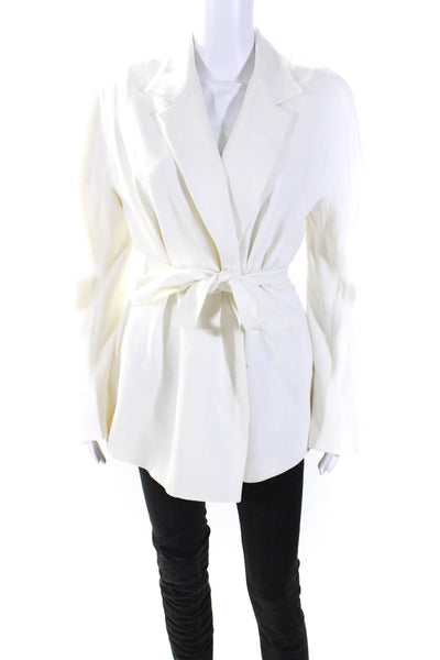 Lafayette 148 New York Womens Belted Hook & Eye Blazer Jacket White Size 14