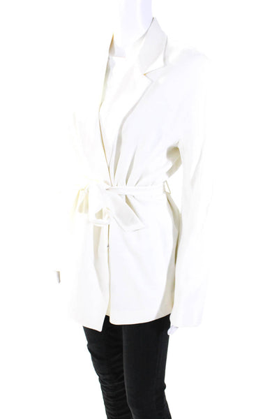 Lafayette 148 New York Womens Belted Hook & Eye Blazer Jacket White Size 14