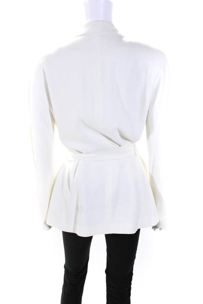 Lafayette 148 New York Womens Belted Hook & Eye Blazer Jacket White Size 14