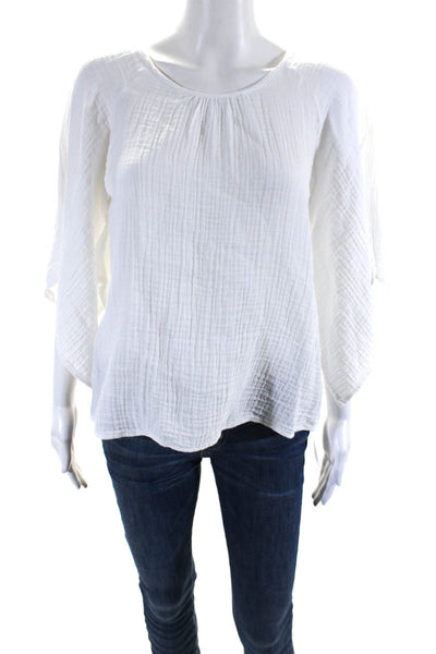 Stark Womens Short Sleeve Scoop Neck Oversized Gauze Shirt White Cotton Size XS