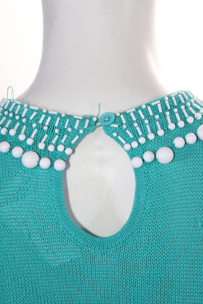 Nanette Lepore Womens Sleeveless Crew Neck Beaded Knit Dress Turquoise Size XS