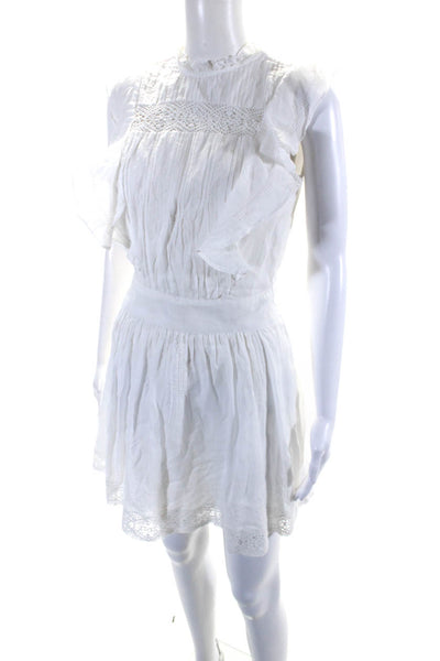 Frame Womens Ruffled Cap Sleeve Lace Trim Shift Dress White Size Extra Small