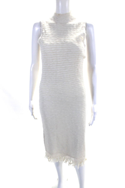 Callahan Womens Sleeveless Mock Neck Knit Fringe Midi Dress White Size XS