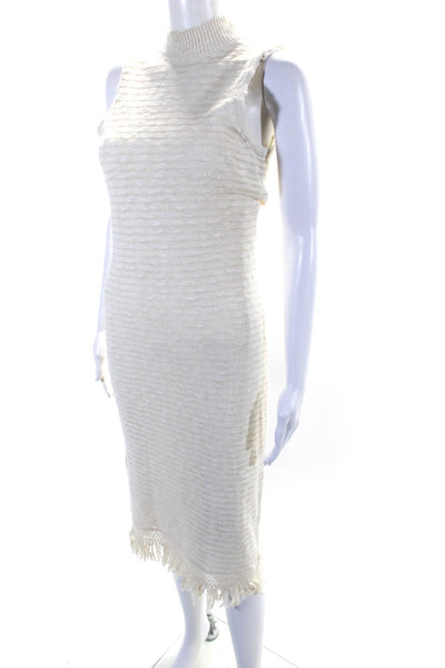 Callahan Womens Sleeveless Mock Neck Knit Fringe Midi Dress White Size XS