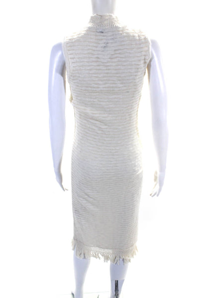 Callahan Womens Sleeveless Mock Neck Knit Fringe Midi Dress White Size XS