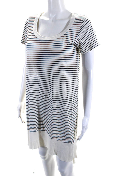 Left of Center Womens Short Sleeve Scoop Neck Striped Dress White Black Size XS