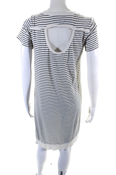 Left of Center Womens Short Sleeve Scoop Neck Striped Dress White Black Size XS