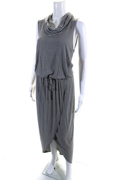 Dolan Womens Sleeveless Cowl Neck Side Slit Striped Maxi Dress White Black XS