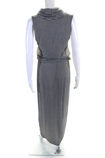 Dolan Womens Sleeveless Cowl Neck Side Slit Striped Maxi Dress White Black XS