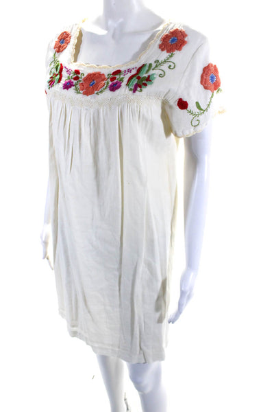 Roberta Roller Rabbit Womens Short Sleeve Embroidered Dress White Cotton Size XS