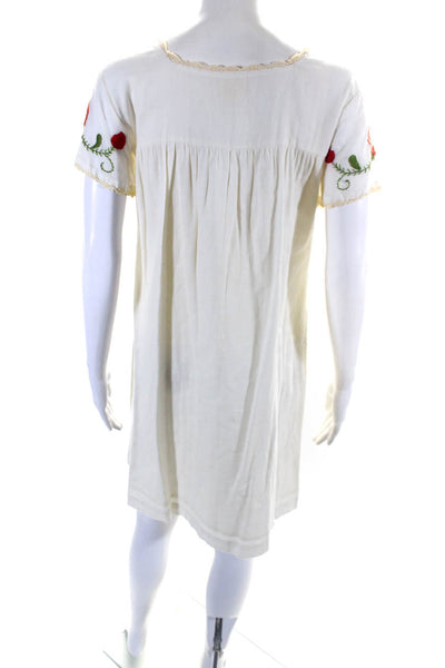 Roberta Roller Rabbit Womens Short Sleeve Embroidered Dress White Cotton Size XS