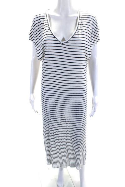 Amuse Society Womens Short Sleeve Striped V Neck Midi Dress White Black XS/S