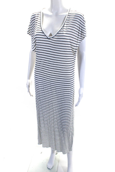 Amuse Society Womens Short Sleeve Striped V Neck Midi Dress White Black XS/S