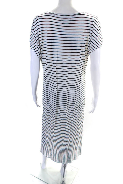 Amuse Society Womens Short Sleeve Striped V Neck Midi Dress White Black XS/S