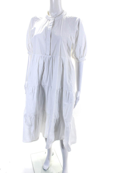 English Factory Womens Short Sleeve Crew Neck Midi Dress White Cotton Size Small