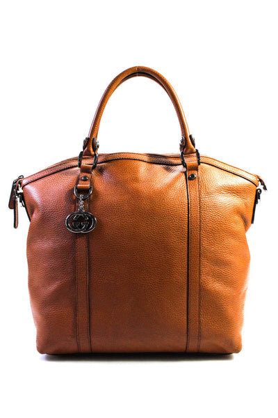 Gucci Womens GG Charm Convertible Leather Dome Satchel Tote Handbag Brown