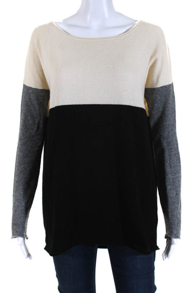 Vince Womens 3/4 Sleeve Scoop Neck Sweater Black White Gray Wool Size XS