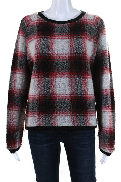 Maison Scotch Womens Pullover Round Neck Plaid Sweater Red Black White Size 2