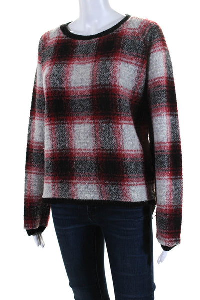 Maison Scotch Womens Pullover Round Neck Plaid Sweater Red Black White Size 2