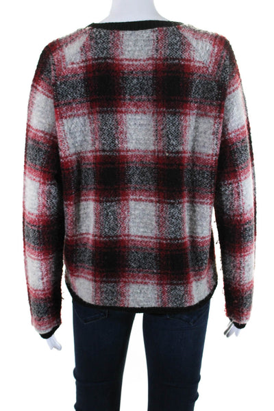 Maison Scotch Womens Pullover Round Neck Plaid Sweater Red Black White Size 2