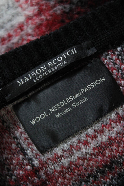 Maison Scotch Womens Pullover Round Neck Plaid Sweater Red Black White Size 2