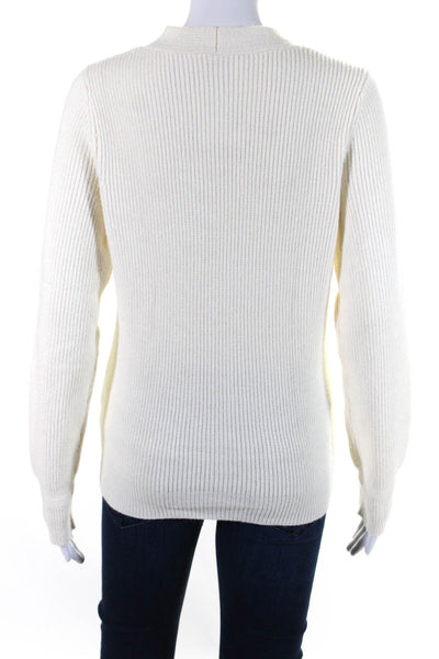 Moth Anthropologie Womens Ribbed Knit V Neck Tie Front Sweater White Size Small