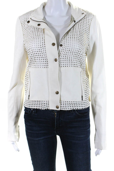 Plenty Dresses By Tracy Reese Womens Front Zip Laser Cut Jacket White Size 4