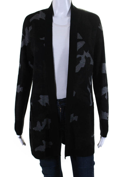 Elliott Lauren Womens Open Front Camouflage Print Cardigan Sweater Black Gray XS