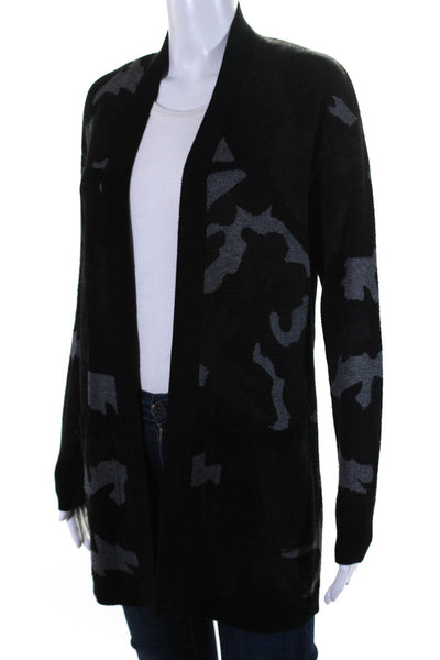 Elliott Lauren Womens Open Front Camouflage Print Cardigan Sweater Black Gray XS