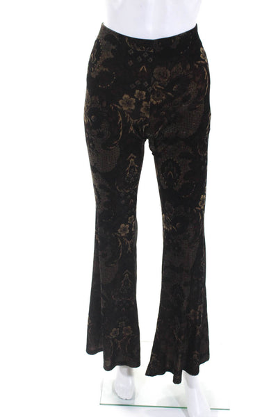 Free People Womens Dark Brown Velour Floral Mid-Rise Flare Leg Pants Size S