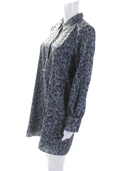 Joie Womens Gray Leopard Print Collar Button Down Long Sleeve Shirt Dress Size S