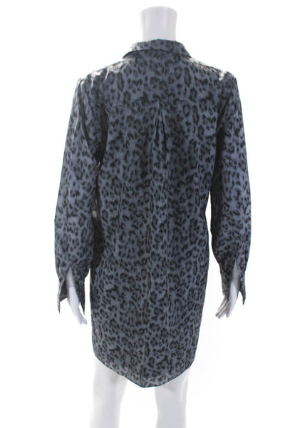 Joie Womens Gray Leopard Print Collar Button Down Long Sleeve Shirt Dress Size S