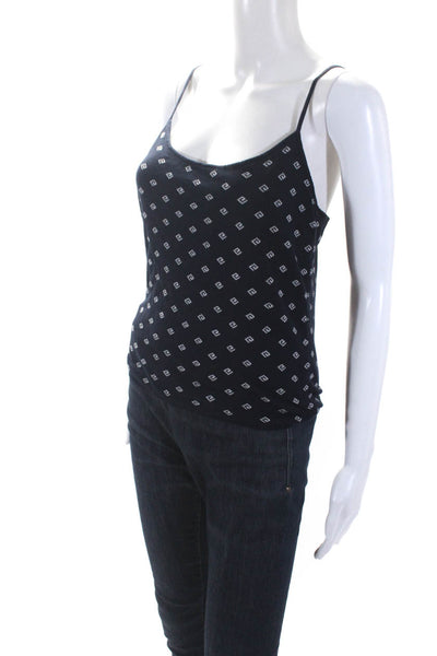 Ralph Lauren Black Label Womens Navy Silk Printed Sleeveless Tank Top Size L