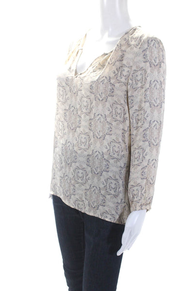 Joie Womens Cream Silk Butterfly Print V-Neck Long Sleeve Blouse Top Size XS