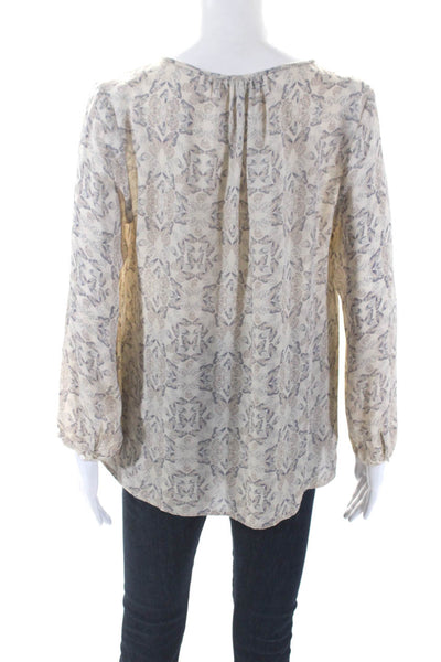 Joie Womens Cream Silk Butterfly Print V-Neck Long Sleeve Blouse Top Size XS