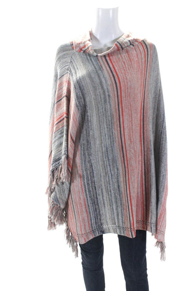 Sparrow Anthropologie Womens Orange Wool Printed Poncho Sweater Top Size S