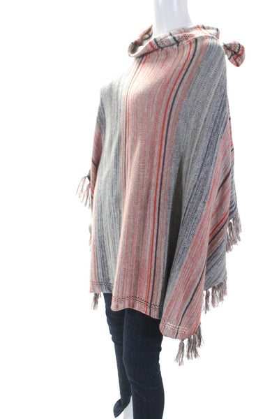 Sparrow Anthropologie Womens Orange Wool Printed Poncho Sweater Top Size S