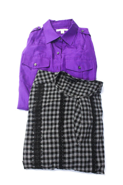 Banana Republic Zara Womens Silk Check Print Blouse Tops Purple Size 6 S Lot 2