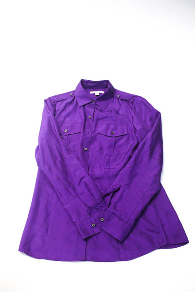 Banana Republic Zara Womens Silk Check Print Blouse Tops Purple Size 6 S Lot 2