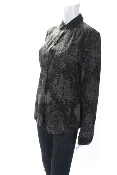 T Tahari Womens Animal Print Buttoned Collared Long Sleeve Blouse Black Size S