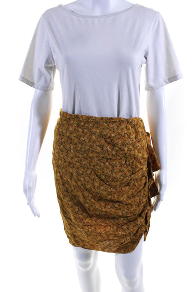 Veronica Beard Womens Front Zip Ruched Floral Pencil Skirt Brown Multi Size 6