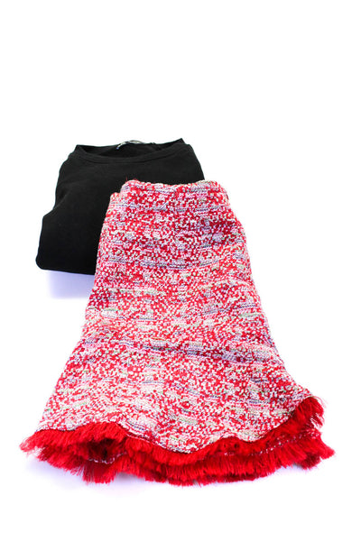 Zara Womens Round Neck Sweatshirt Tweed Skirt Black Red Size Small Large Lot 2