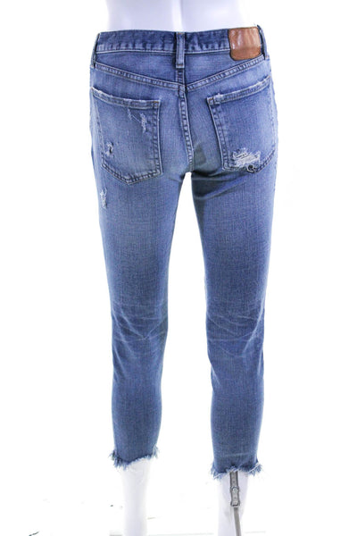 Moussy Womens Mid Rise Distressed Fringe Skinny Capri Jeans Blue Size 25