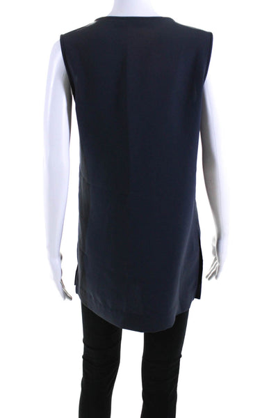 Peserico Womens Sleeveless Side Slit Rhinestone Scoop Neck Top Navy Blue IT 42