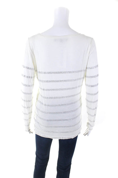 Amor & Psyche Womens Long Sleeve Crystal Striped Shirt White Size Small