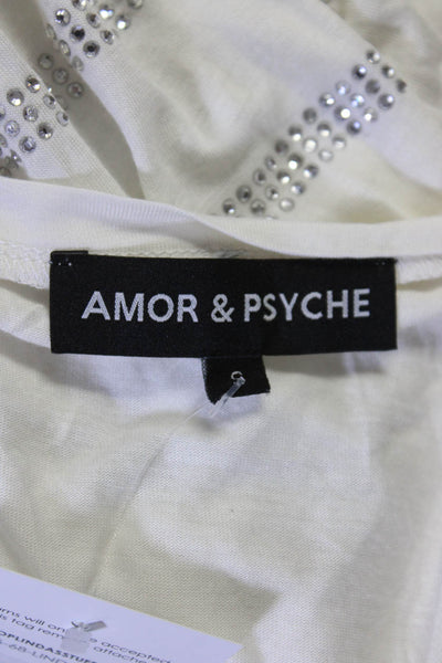 Amor & Psyche Womens Long Sleeve Crystal Striped Shirt White Size Small